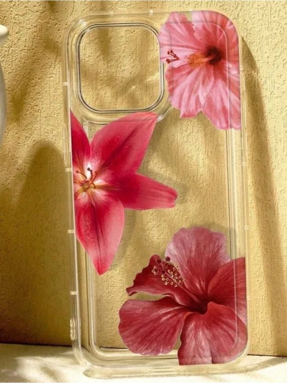 Clear Phone Case with Pink Floral Design